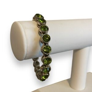 Rhinestone Bangle Bracelet Acrylic Silver Tone Green